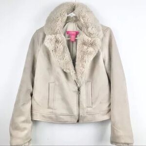 Catherine Malandrino Cream Suede Jacket with Fur Collar